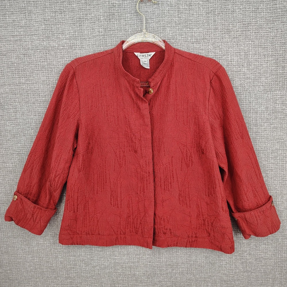 Vintage Citron Santa Monica Jacket Women PM Red Silk Cotton Textured Boho